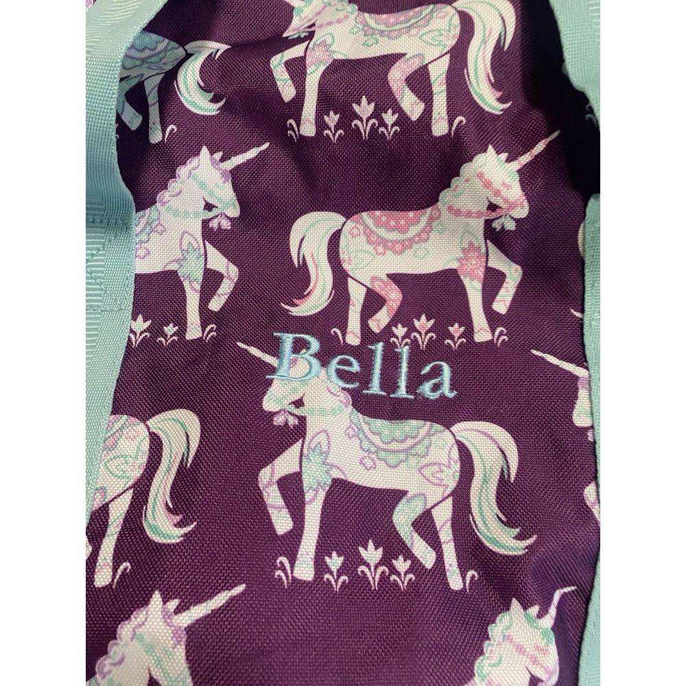 Pottery Barn Kids Mackenzie Large Duffle‎ Bag Purple Teal Unicorn BELLA monogram - Picture 2 of 5